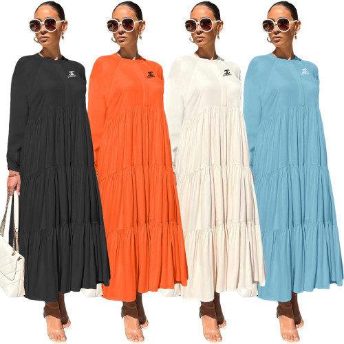 Autumn and winter casual long-sleeved loose long skirt stitching dress