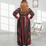 Striped Print Belted Fashion Loose Plus Size Women's Dress
