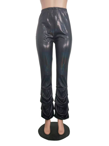 Trendy Pleated Reflective Sequin Fashion Elastic Trousers