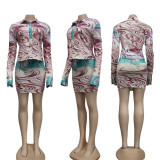 Fashion casual shirt printing vest + skirt + coat three-piece set