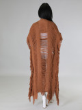 Fashion hollow cardigan fringed autumn and winter knitted coat