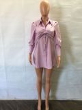 Fashion Sexy Solid Color Tie Shirt Style Mini Tunic Dress