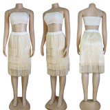 High Waist Stitched Fringe Skirt Slim Fit Hip Skirt (Skirt Only)
