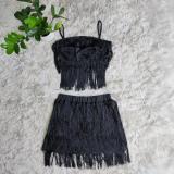 Casual tassel sexy suspenders casual two-piece set