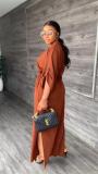 Plus Size Casual Fashion Stand Collar Slit Solid Color Dress