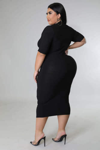 Hollow sexy plus size dress black slim party bag hip party skirt