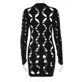 Fashion Personality Hollow Long Sleeve Round Neck Hip Dress