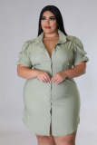 Plus Size Women's Party Fashion Casual Short Sleeve Solid Color Shirt Single Row Button Jumpsuit