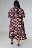 Plus Size Dress Mid Length Printed Shirt Dress Casual Party Party A-Line Skirt