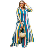 Two-piece set of striped large cape and long-sleeved trousers