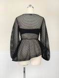Long Sleeve Skirt Breathable Top Coat Large Black Mesh Hollow Knit Blouse