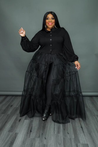 Plus Size Women's Black Mesh Panel Dress