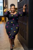 Plus Size Women's Fashion Feature Button Embellished Solid Color Dress