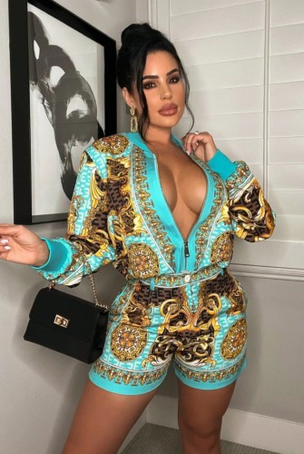 Printed Cropped Fashion Casual Two Piece Suit