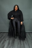 Plus Size Women's Black Mesh Panel Dress