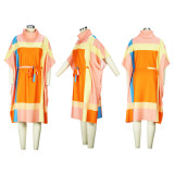 Digital Print Turtleneck Skirt Belt Doll Sleeve Loose Dress