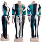 Plus Size Women's Striped Print Jumpsuit
