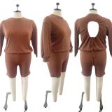 Plus size women's knitted pit strip casual sports suit