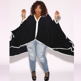 Plus Size Women's Doll Sleeve Cape Jacket Solid Color Casual Black Cape