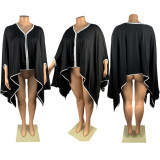 Plus Size Women's Doll Sleeve Cape Jacket Solid Color Casual Black Cape