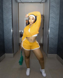 Solid Color Cardigan Sports Long Sleeve Shorts Two-Piece Set
