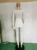 Knit Jacquard Wide Collar Long Sleeve Suit Top Hem Slit