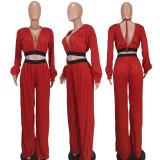 Fashionable Sexy V-Neck Pleated Suit