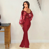 Sexy off-the-shoulder organza puff sleeve suit