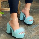 One word buckle summer waterproof platform plush high heel sandals women's large size thick heel