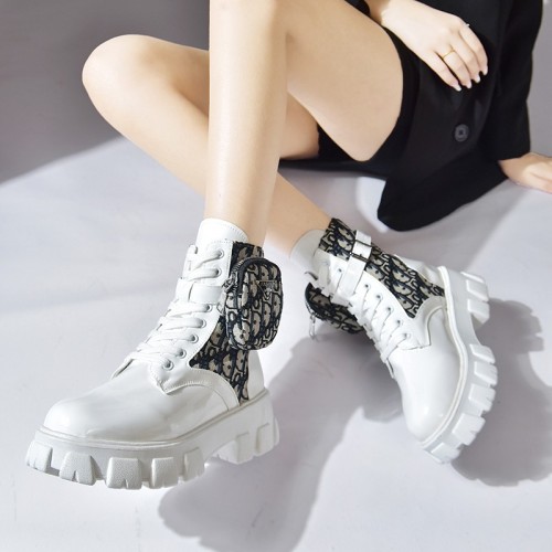 Autumn plus size printed pocket muffin platform lace-up short martin boots