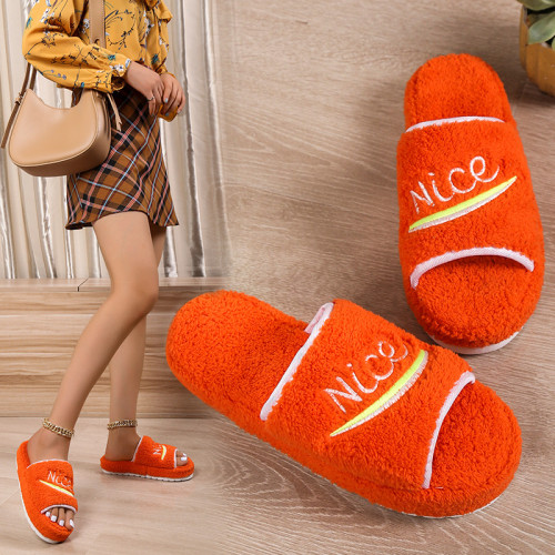 2022 autumn and winter plus size flat bottom home furry slippers