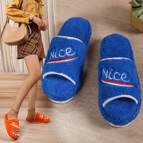 2022 autumn and winter plus size flat bottom home furry slippers