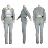 2022 autumn and winter cropped navel crown long-sleeved pleated pants casual two-piece set