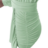 Ruffle Sleeve V-Neck Gathered Backless Dress