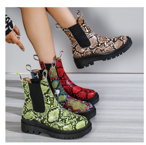 2022 autumn and winter large size snake print Martin boots leather boots