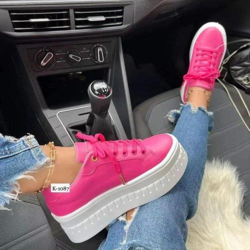 2022 autumn and winter large size platform lace-up casual flat shoes
