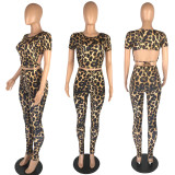 sexy leopard print halter neck lace up trousers two piece suit