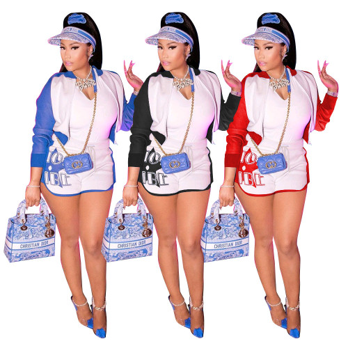 2022 autumn and winter printed sports shorts baseball uniform casual two-piece set
