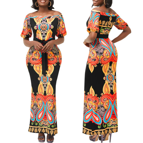 sexy print ethnic style dress