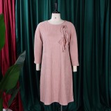 2022 Autumn Round Neck Solid Color Loose Casual Dress