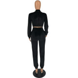2022 autumn and winter Korean velvet solid color long-sleeved sexy casual sports two-piece suit