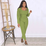 Autumn and winter pit strip casual solid color three-piece set