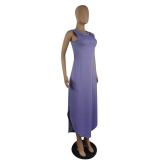 2022 autumn solid color vest slit dress long skirt
