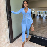 Autumn and winter sexy solid color suit mesh stitching two-piece suit