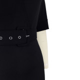 Fall 2022 Casual Professional Solid Color Lapel Slit Belt Dress