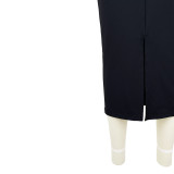 Fall 2022 Casual Professional Solid Color Lapel Slit Belt Dress
