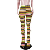 2022 Autumn Color Stripe Knit Hollow Jacquard Stacked Pants Flared Pants