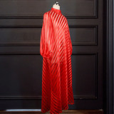 Autumn and winter large size stand collar sexy perspective striped loose casual large swing skirt dress