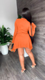 Autumn casual round neck long sleeve slit solid color dress