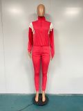 Autumn and winter casual color contrast stitching drawstring sports two-piece suit